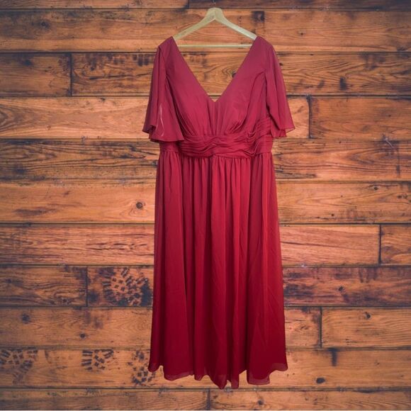 Lavetir A-Line V-Neck Half Sleeves Split Side Chiffon Mulberry Bridesmaid Dress - Picture 3 of 13